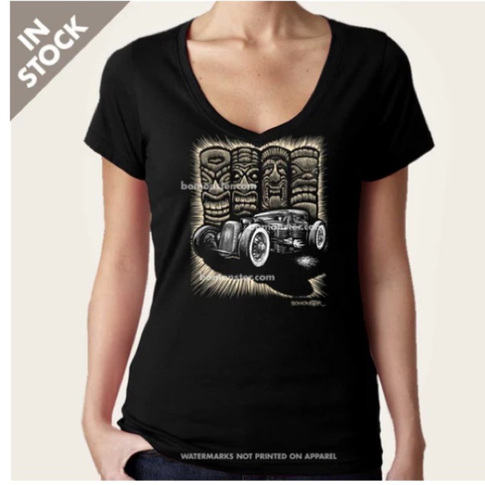 NWOT!  Women’s Rat Rod V Neck Top “ Tiki Rod “